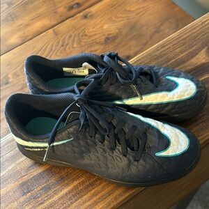 Nike Black and Teal hypervenom youth turf shoes
